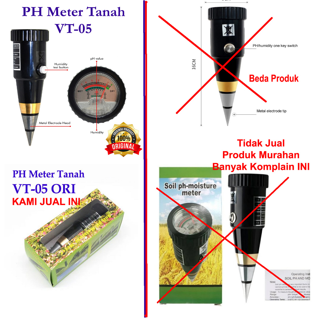 pH Meter Tanah VT-05 ORIGINAL, Alat Ukur pH Tanah, Soil tester pH Meter Tanah Akurat ORI