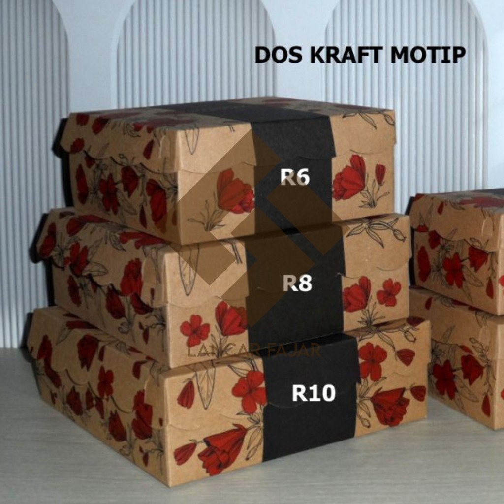 [100 Pcs] Dus R5 / R8 / R10K Kraft Motif Bunga Merah L Dus Hajatan L Dus R8 350 Gsm