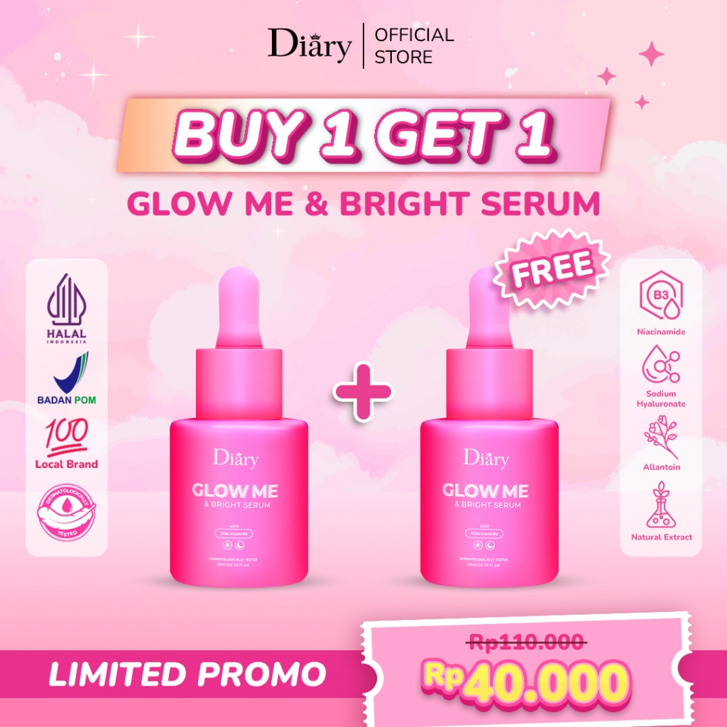 BUY 1 GET 1 Diary GLOW ME & ACNE Skincare Whitening Paket Perawatan Wajah Glowing & Jerawat Treatmen