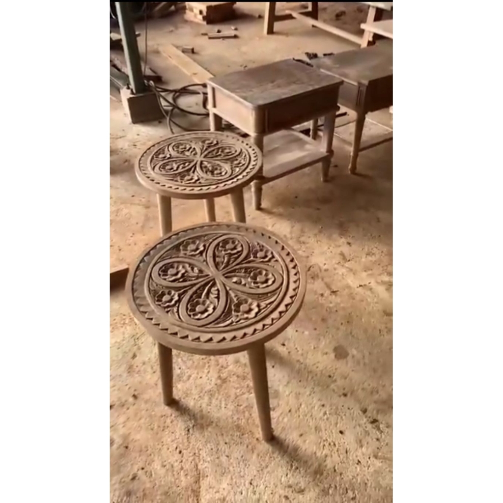 (Jati Lama) Meja kopi meja lampu kayu jati ukir