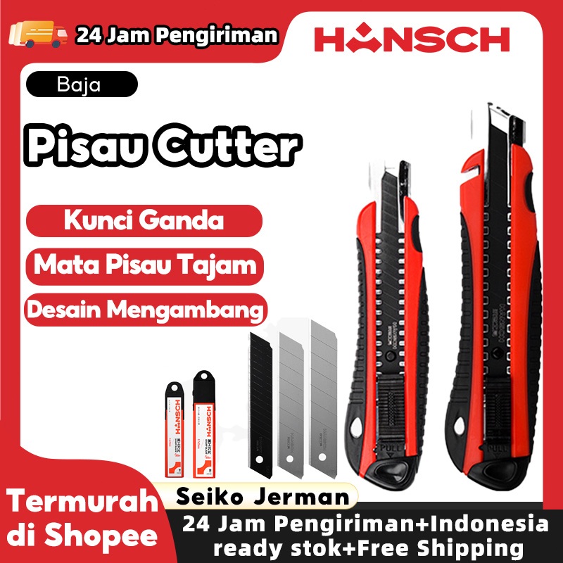 

HANSCH Pisau Cutter Pisau Pemotong Self-locking Mata Pisau Cutter Tajam Pemotong Kertas 18mm