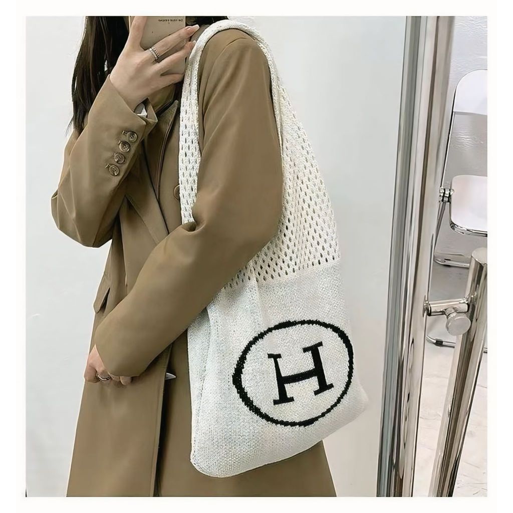 Tote Bag Rajut Tas Rajut Wanita Logo H Ramah Lingkungan