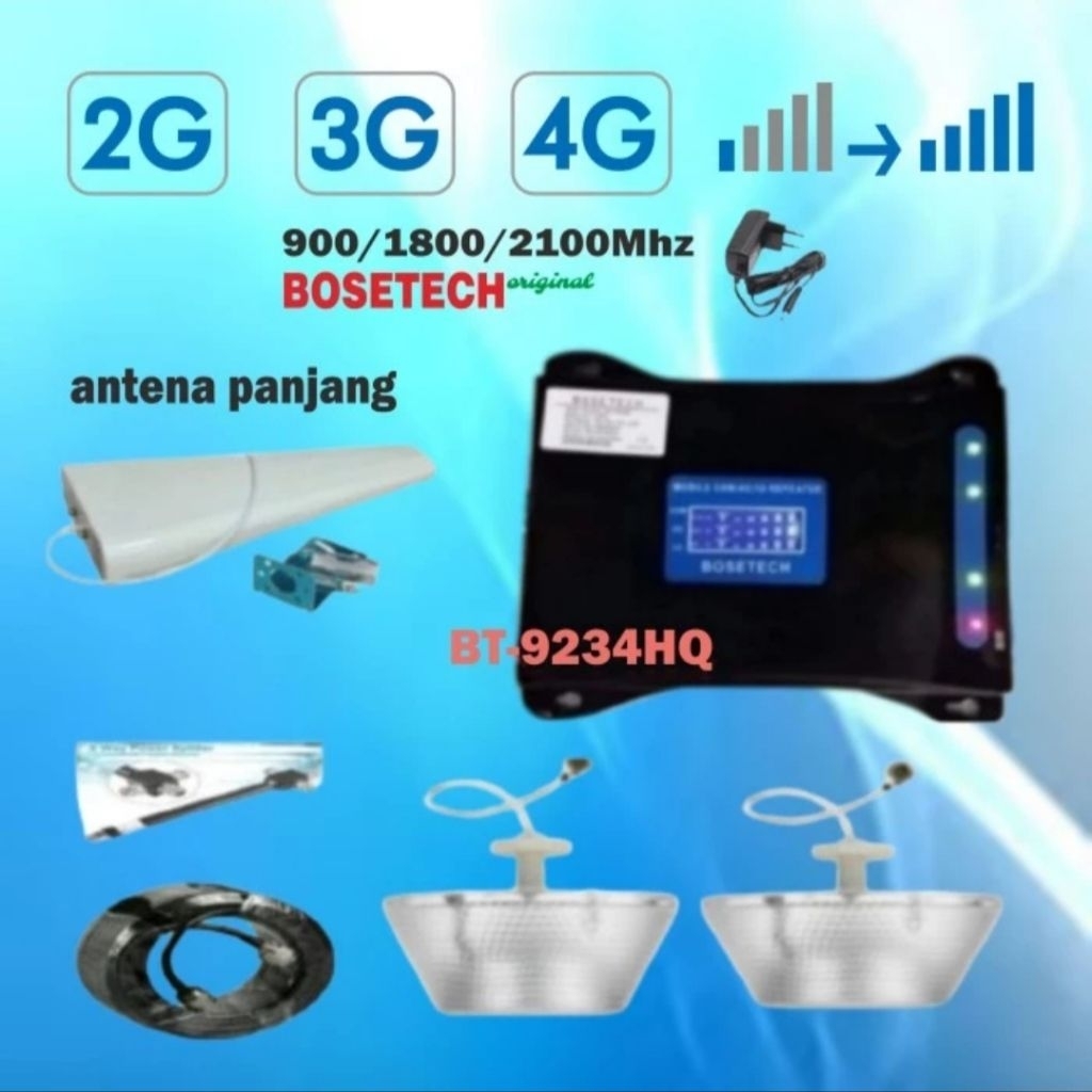BOSETECH BT-9234HQ Repeater GSM 2 Way Penguat Sinyal Hp LTE 4G 3G 2G Signal Booster Triband Antena L
