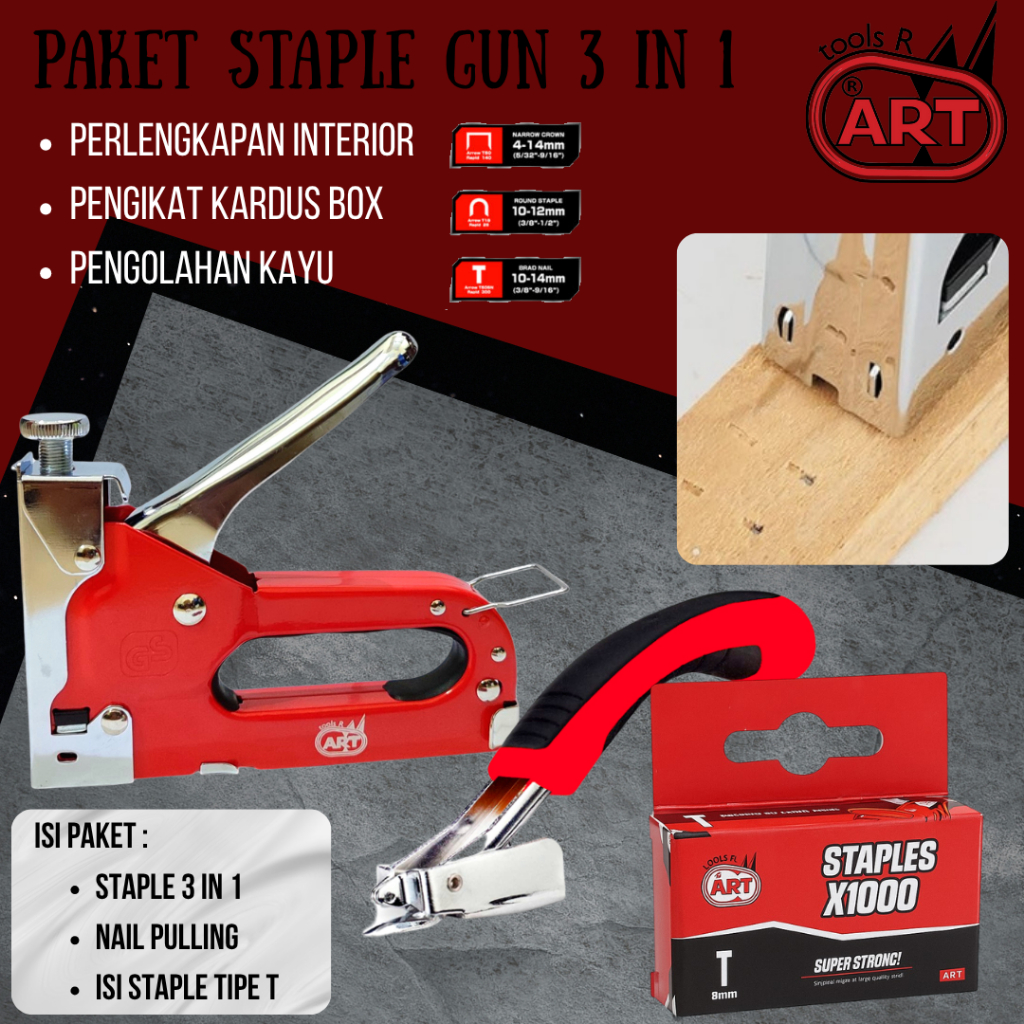 

Staples 3in1 Stapler Staple Gun Alat Jepretan Hekter Paku Manual 3 in 1 ART - PAKET Gun Tracker + Isi Refill + Pencabut Staples / Nail Pulling Tool Heavy Duty