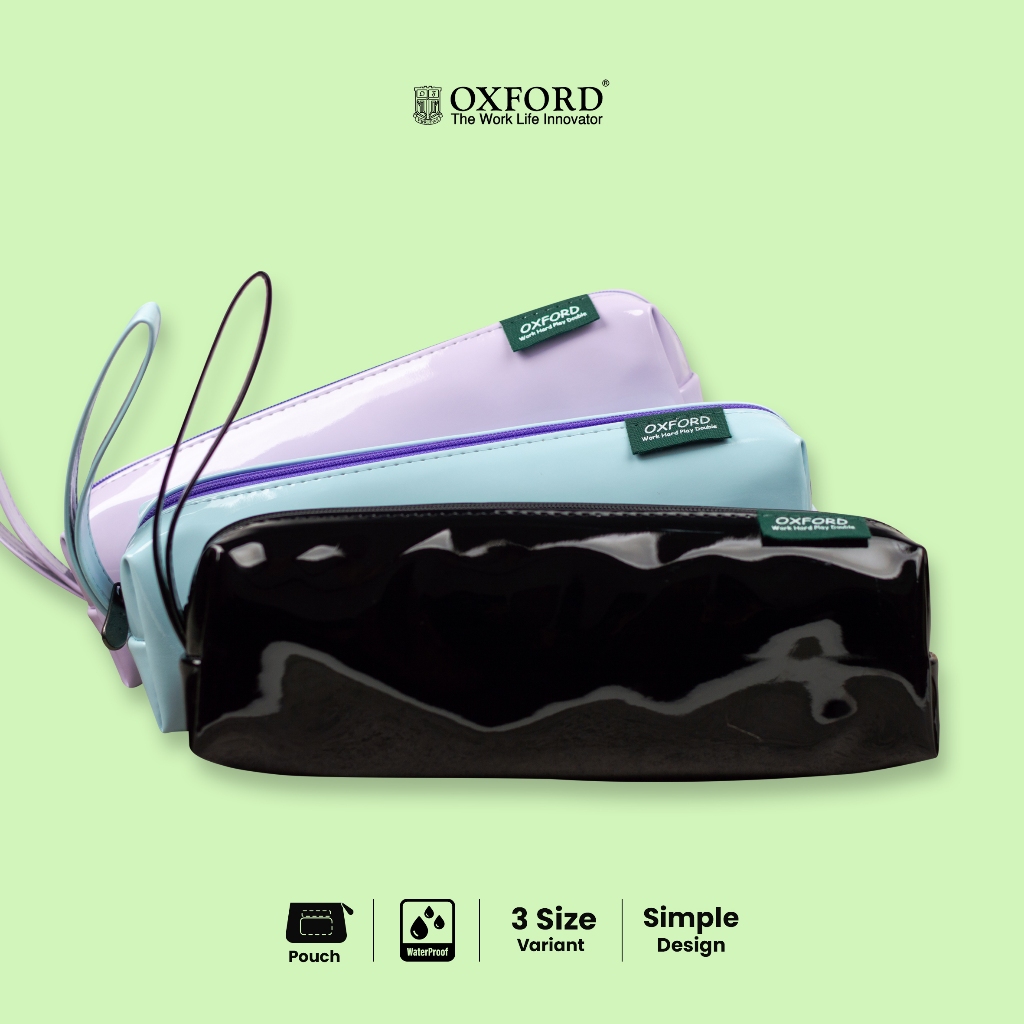 

Oxford Tempat Pensil Glossy Zipper Metal Premium Ukuran Small/Medium/Large Warna Ungu/Biru/Hitam
