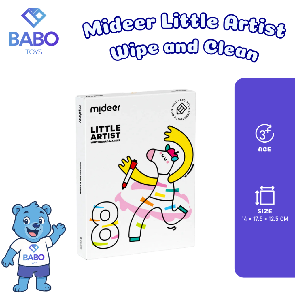 

Mideer Little Artist Wipe and Clean Whiteboard Marker 8 Colors Spidol Warna Warni Papan Tulis Washable White Board Marker