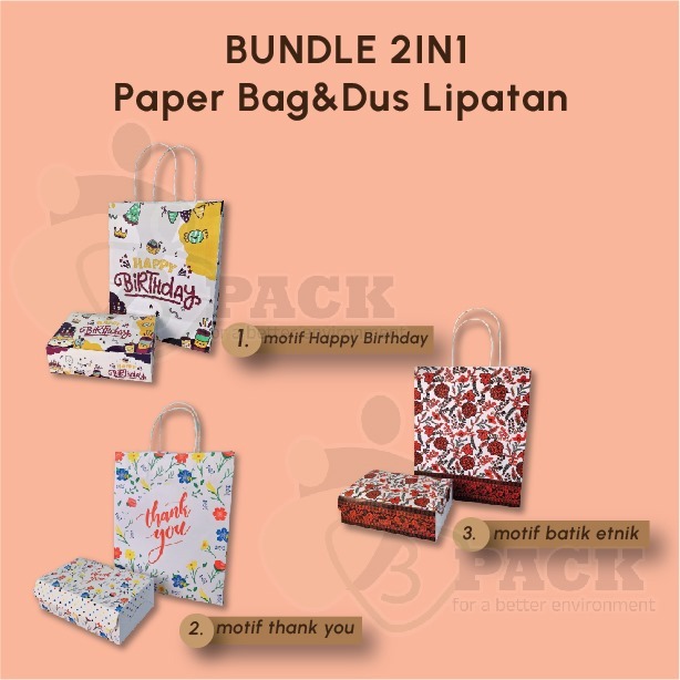 

box dan paper bag bundling motif, Paper Bag Motif, box makanan motif termurah