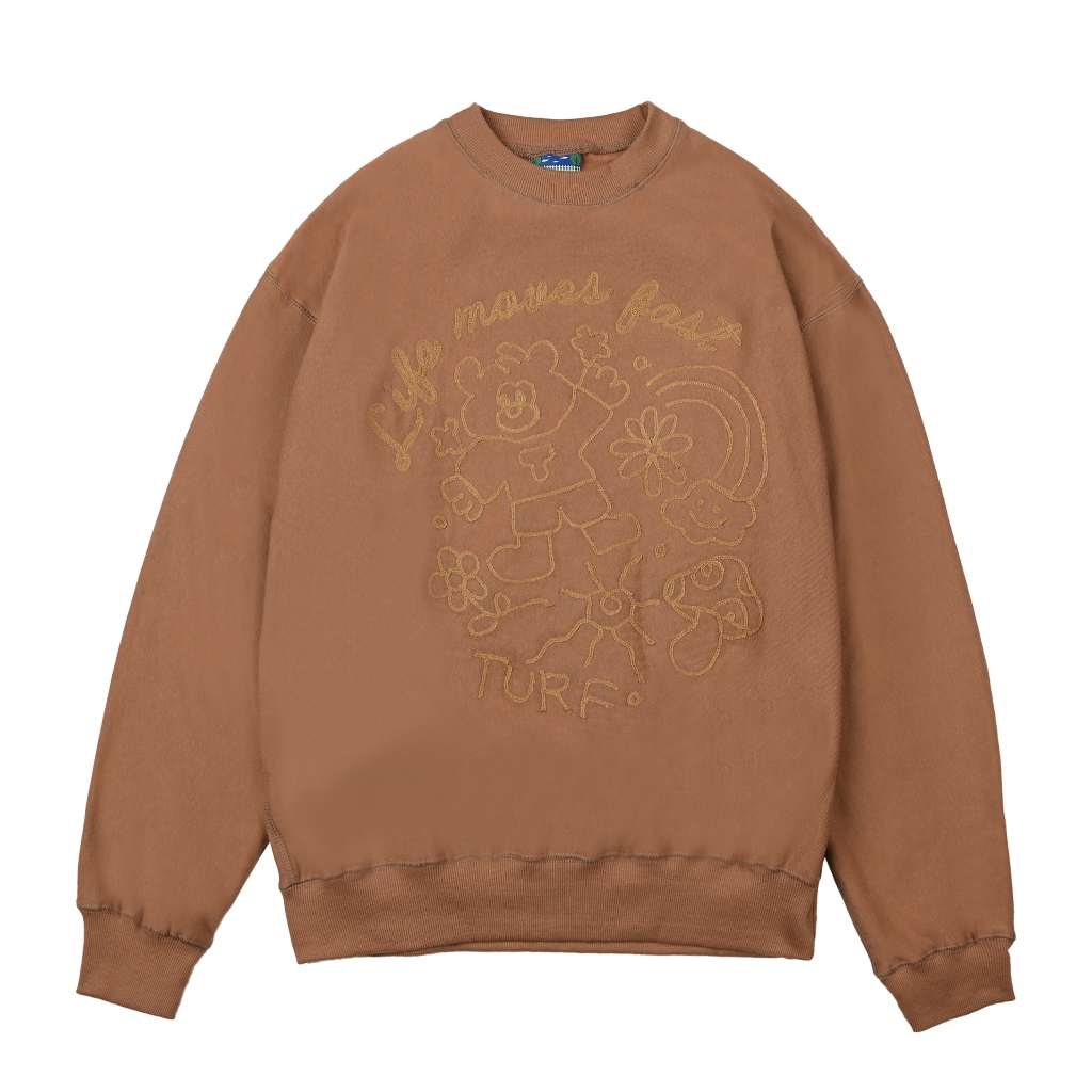 TURF - MOVES Brown Heavyweight Cotton Fleece 280gsm Embroidery Crewneck - Sweater Katun Fleece 280gs