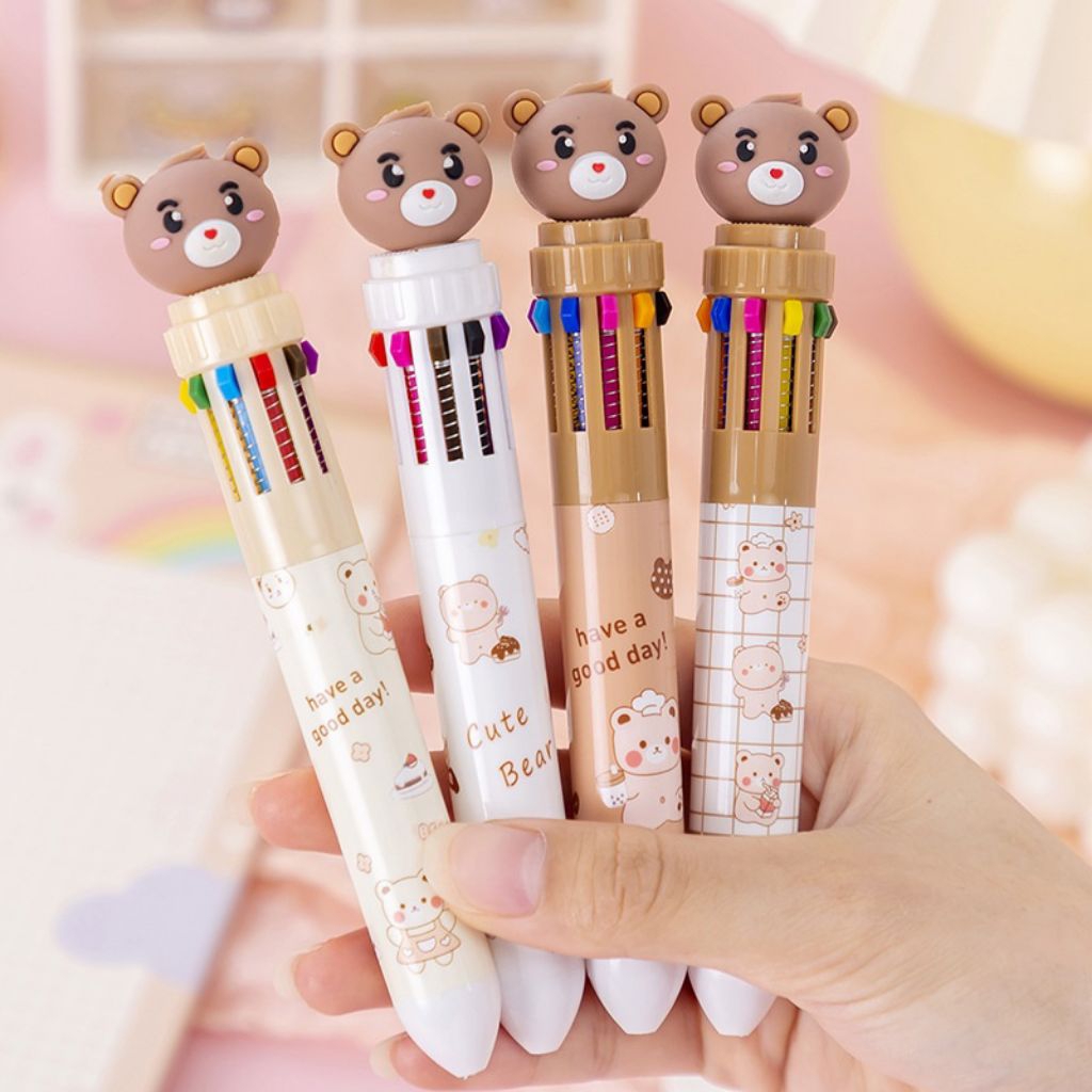 

R135 Pulpen warna warni warna motif teddy bear 10 Warna