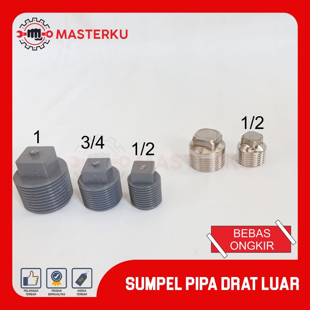 PLUG/SUMPEL PIPA KROM DRAT LUAR/MALE PLUG/DRAT LUAR PLUG/SUMBAT PIPA KROM DRAT LUAR