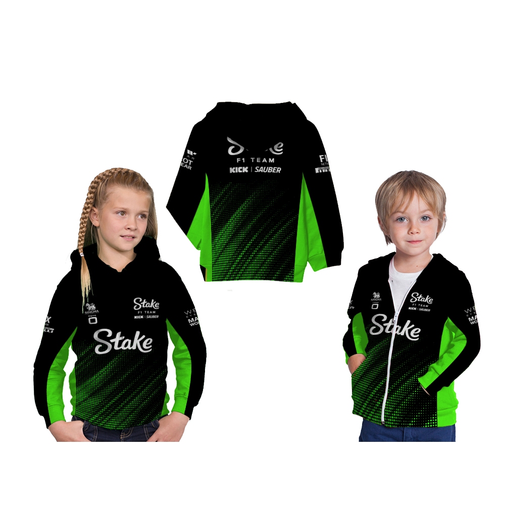 Jaket Hoodie Zipper Anak F1 Kick Sauber 2025 Balap Mobil Formula Satu Custom Full Print