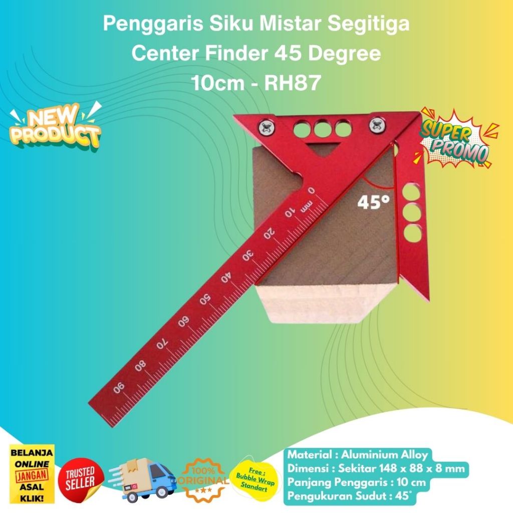 

Penggaris Siku Mistar Segitiga Center Finder 45 Degree 10cm RH87 Skala Jelas