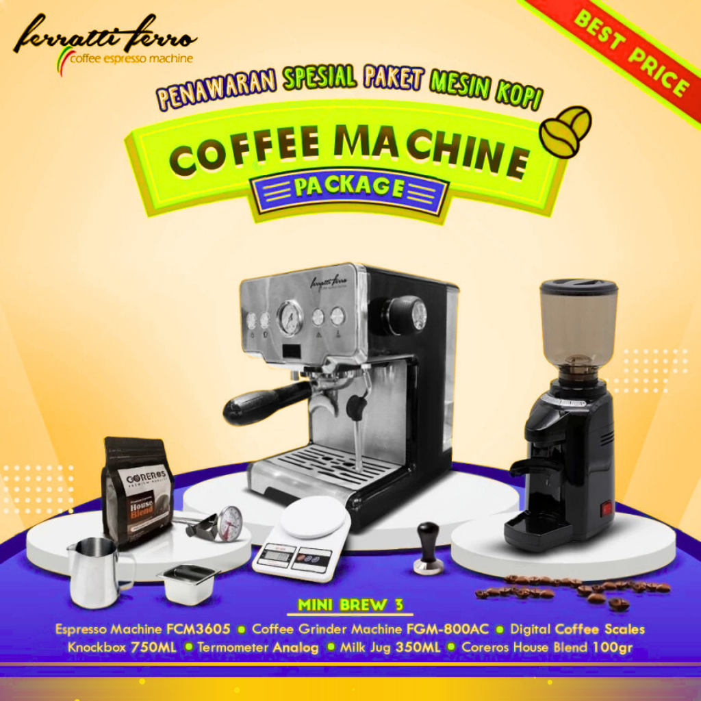 Paket Mesin Kopi Espresso Mesin Kopi Ferratti Ferro - Mini Brew 3