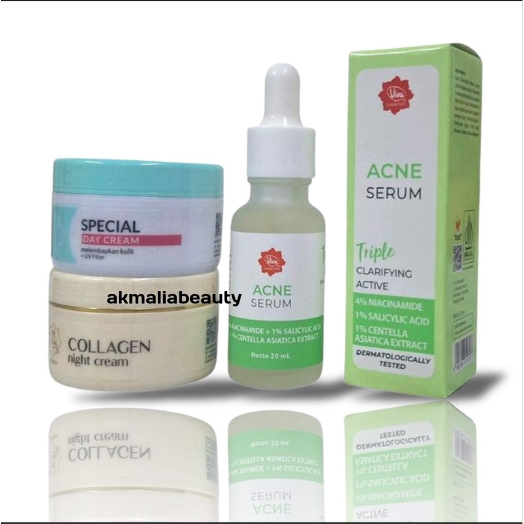 Paket Cream Viva 3in1 Anti Jerawat | Cream siang malam & Serum Viva