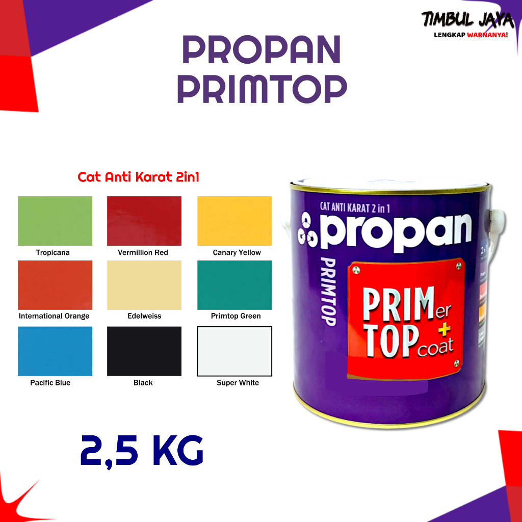Cat Besi Primer + Cat Akhir Propan Primtop 2,5kg Putih Hitam Gloss Hitam Doff Anti Karat