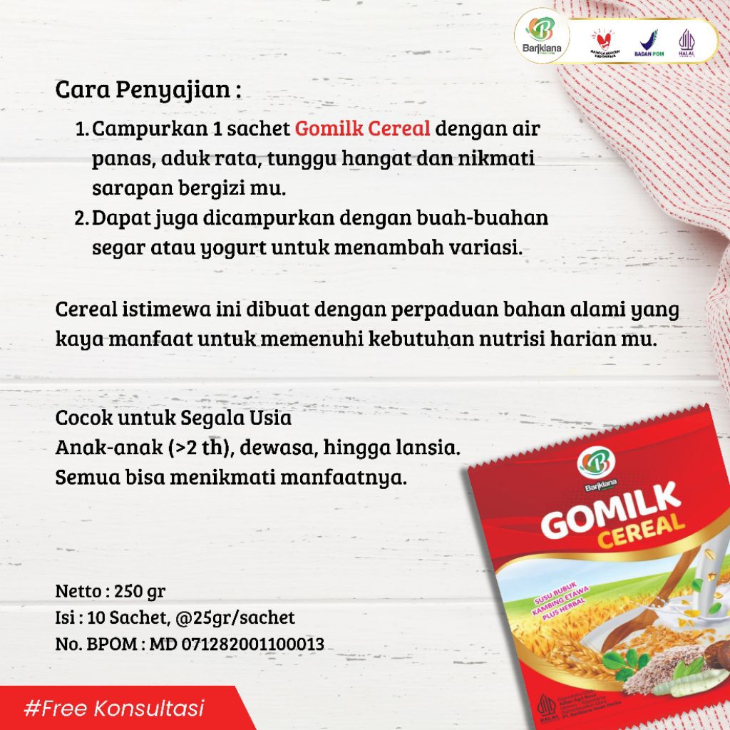 

Gomilk Cereal Atasi Asam Lambung Maag Gerd Diet Sehat lancar BAB & ASI