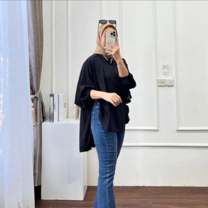 Livia Blouse Kemeja Outer Crinkle Warna Beragam