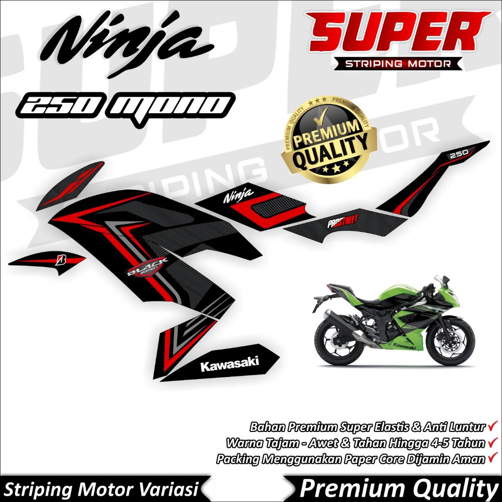Stiker Ninja 250 Mono Luntur keren Striping Ninja 250 Mono Striping Kawasaki Ninja 250 Mono Black Ed