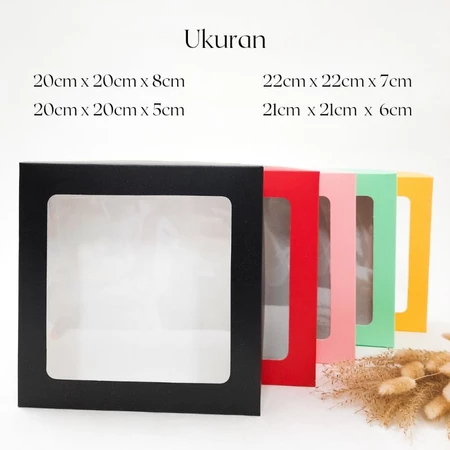 kotak packaging kue brownies bolu jendela mika warna polos dus kemasan hampers cake ukuran 20x20x5 c