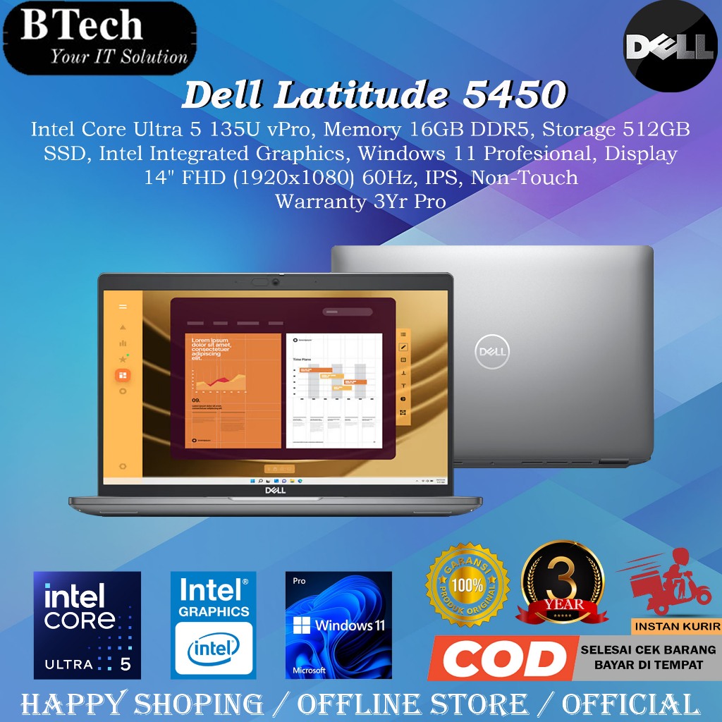 Dell Latitude 5450 Core Ultra 5 135U vPro 16GB 512GB SSD W11PRO 3YR
