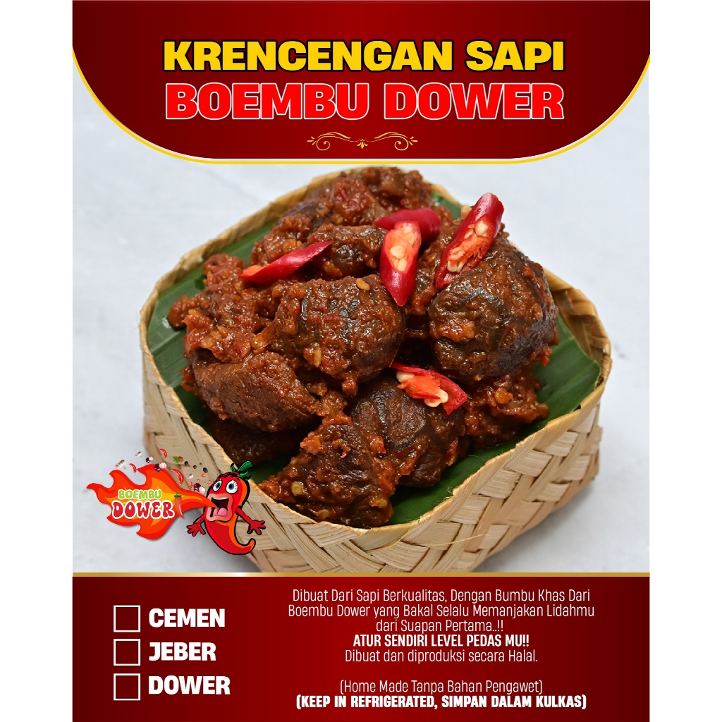 

KRENCENG SAPI BOEMBU DOWER HALAL | MAKANAN SIAP SAJI | BUKAN FROZEN | PEDES MANTUL - 150 GR