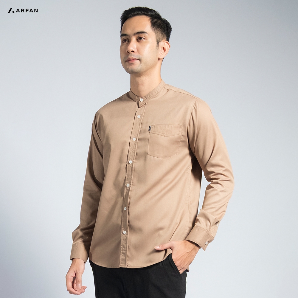Arfan Kemeja Koko Alif Series Pria Bahan Cotton Toyobo Nude Brown Lengan Panjang