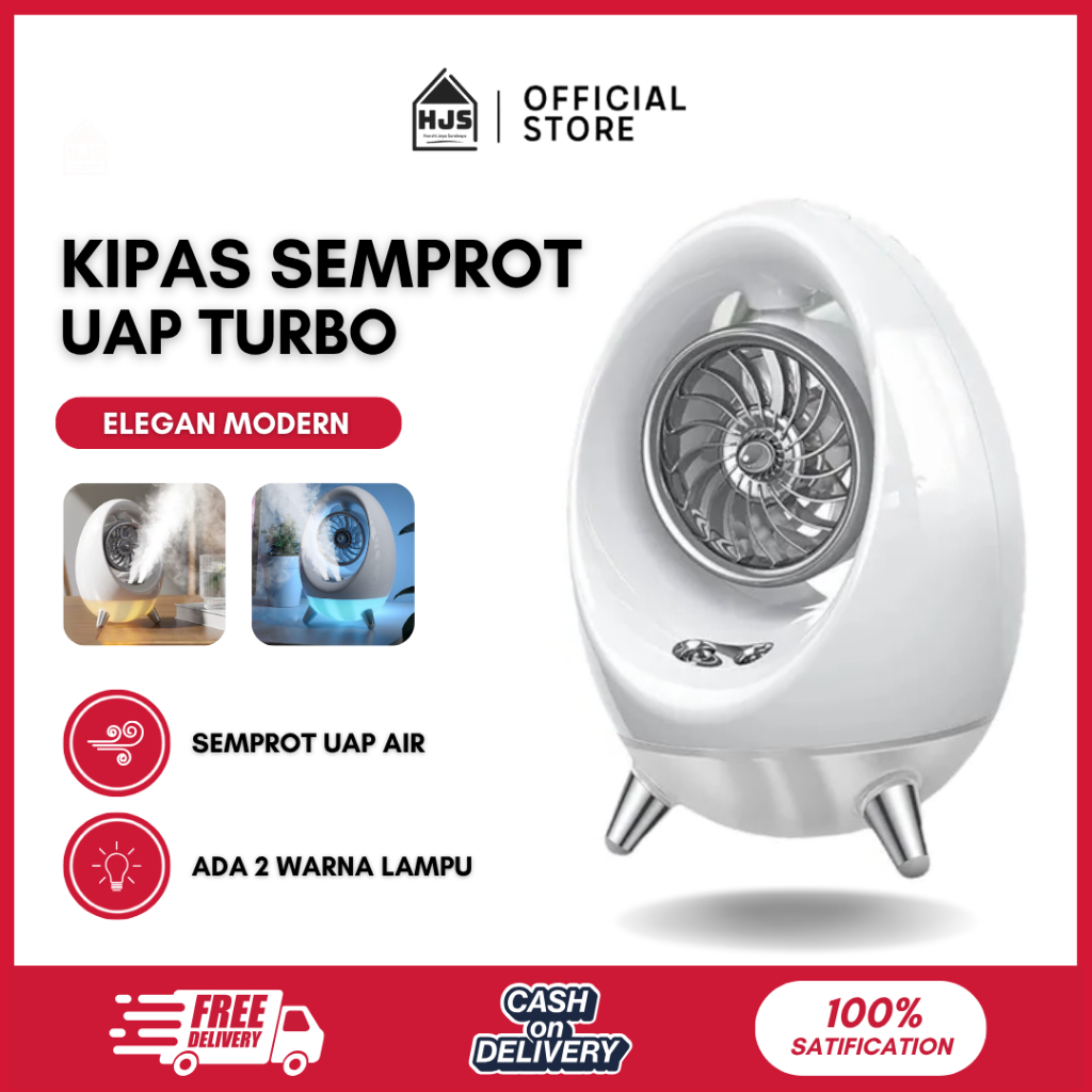 Kipas Angin Semprot Uap Turbo Rechargeable low noise / Spray Cold Air Fan/ Kipas Uap Air nano Lampu