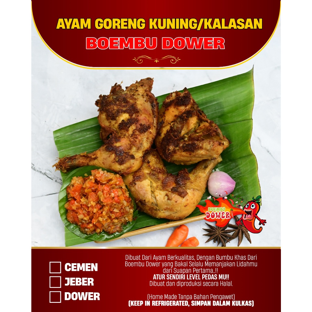 

AYAM GORENG KUNING/KALASAN BOEMBU DOWER | INSTAN VACUM | PEDES MANTUL - 750 GR