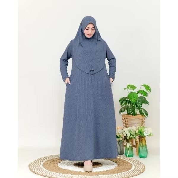 Keyra Dress Batwing Button Knit Premium Gamis Casual Simpel Panjang Muslim Sporty Busui