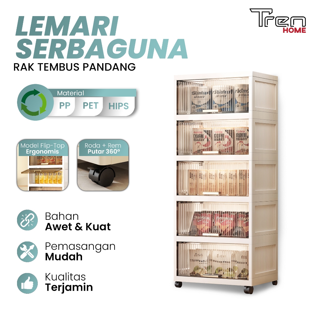 TRENHOME Lemari Pakaian Plastik Susun Serbaguna Lemari Anak Laci Kabinet Lebar 42 52 62cm AA133