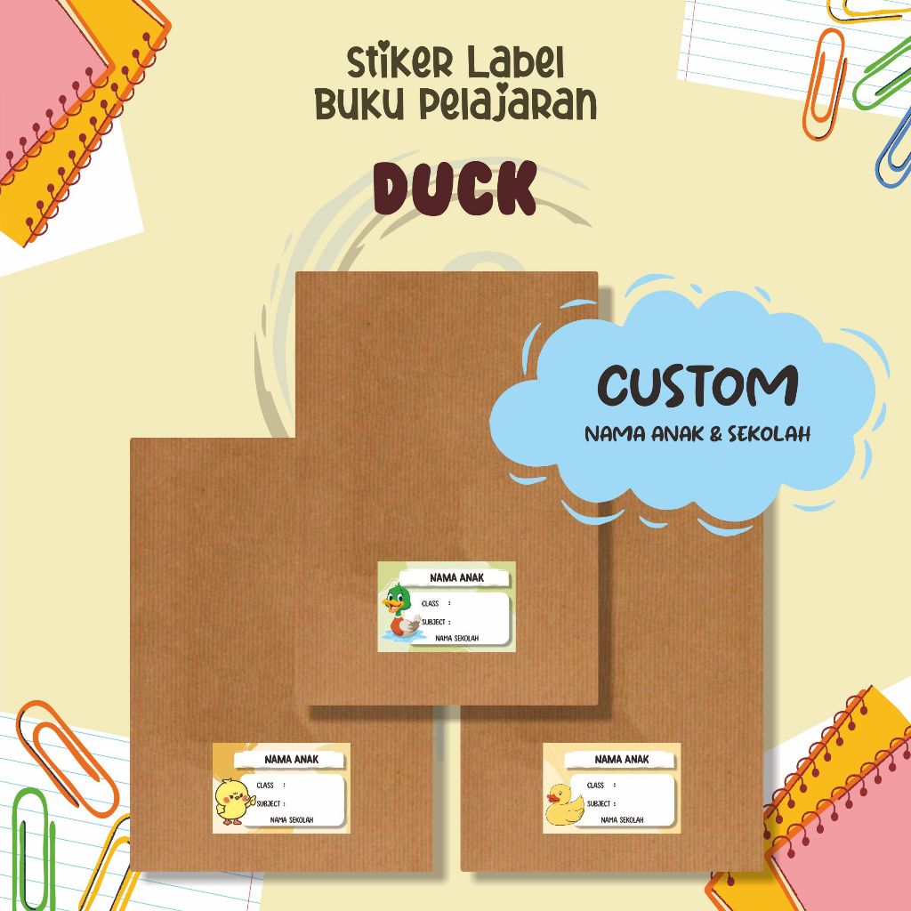 

( 30pcs ) Stiker Label Buku Pelajaran TEMA DUCK / Stiker Mapel Sekolah / Stiker Custom Nama Anak