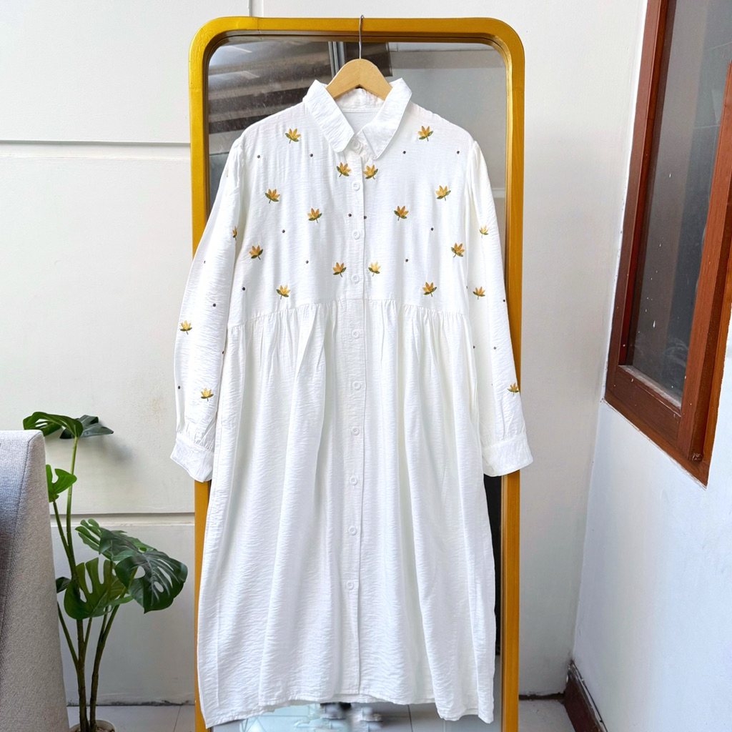 Luniva Tunik Motif Bunga Lengan Kancing Tunik Premium