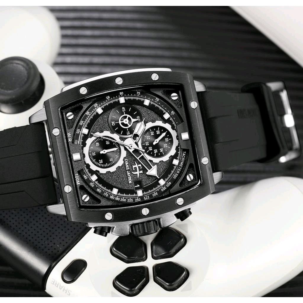 Jam Tangan Pria Evans Jayden 9463 Analog Cronograph Rubber Strap Original Garansi 1 Tahun