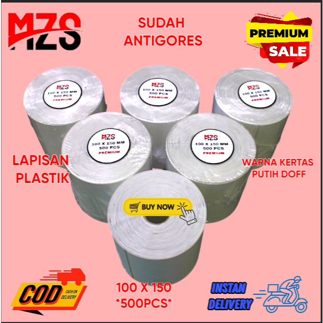 

Label Stiker Resi Thermal Direct 100x150 mm MZS Paper Kertas A6 10x15 cm Roll MZS NEW