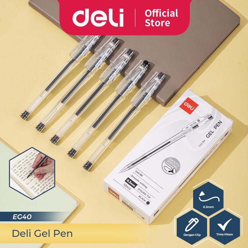 

Deli Gel Pen / Pulpen Gel 0.3 mm Tinta Hitam Isi 12 pcs Penulisan Halus EG40-BK