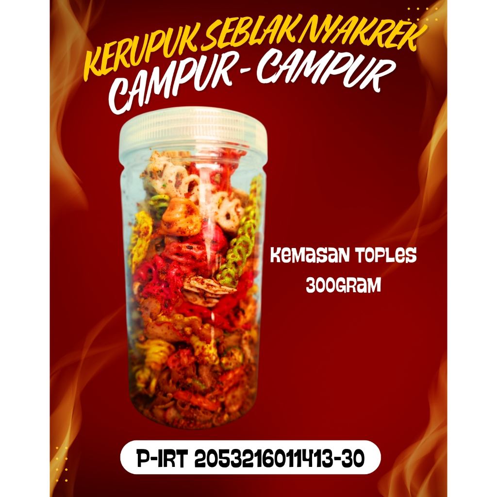 

Kerupuk Seblak Mix Daun Jeruk Kemasan Toples / Krupuk Seblak Pedas Gurih 300 Gram