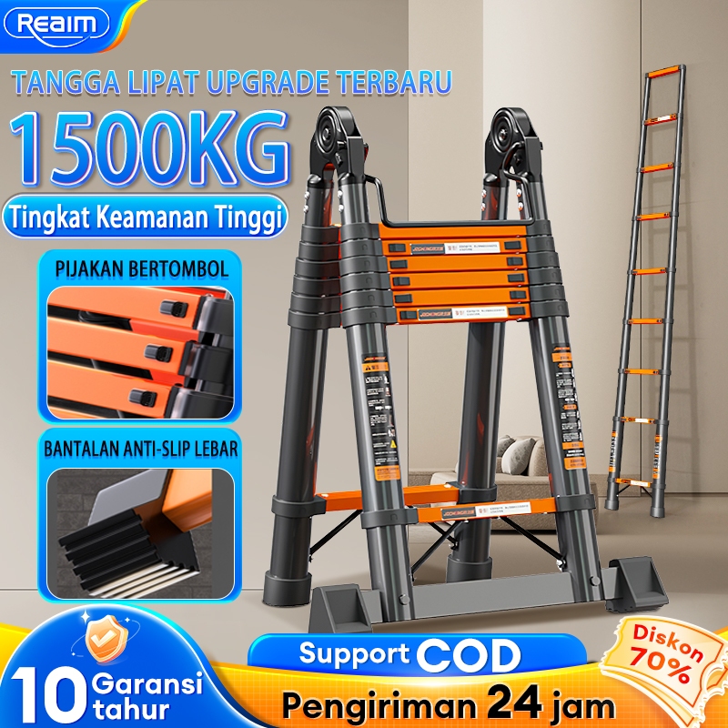 Reaim Tangga lipat aluminium Tangga Teleskopik Multifungsi Aluminium 2 meter/4 meter/6 meter Tangga