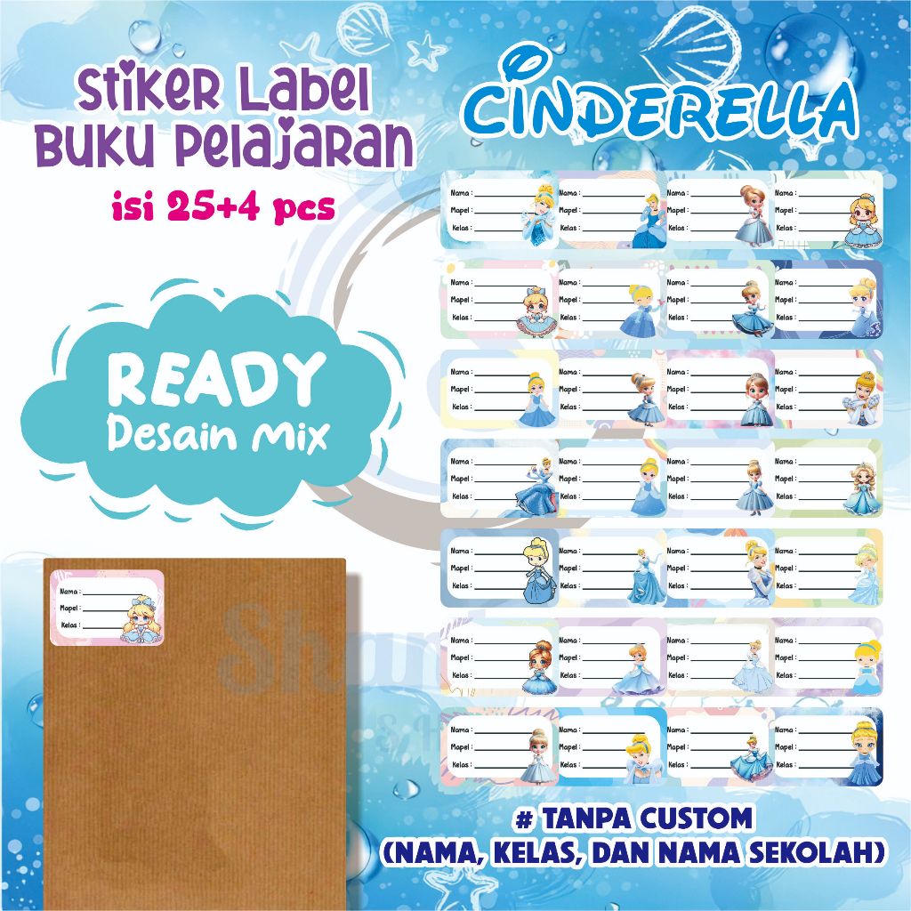 

( 25pcs ) Stiker Label Buku Pelajaran Ready Desain Mix CINDERELLA | Stiker Mix Buku Murah | Stiker Buku Ready