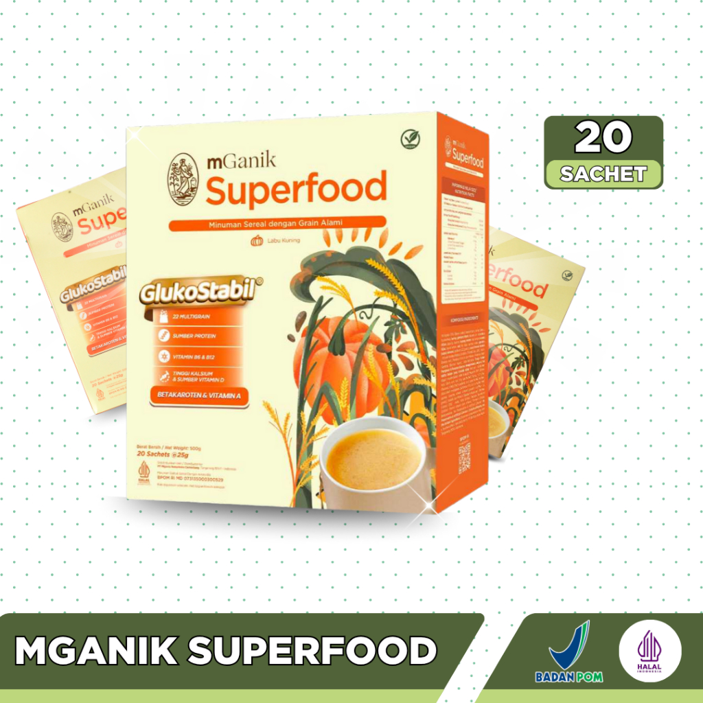 

Mganik Superfood Pumpkin Multigrain 500 Gram 20sachet Mganic M-Ganik Minuman Sereal Multigrain Gula Darah Diabetes