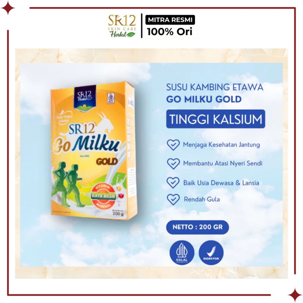 

SR12 Official Mitra - Go Milku Gold Susu Kambing Etawa Original 200 gr - Membantu kesehatan Tulang dan Gigi Serta menyehatkan Jantung dan Lambung - SR12 Reseller Riau - Pekanbaru - Sumatera