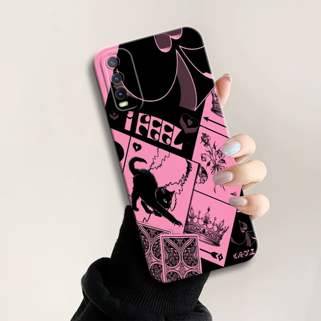 Casing Hp Vivo Y20 / Vivo Y20s / Vivo Y12s - [ Fashion Motif Black Pink ] - Case Hp - RAINBOW.CASE -