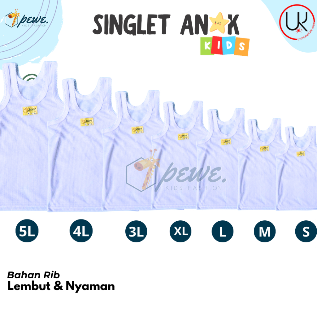 kaos dalam anak laki laki 6 pcs umur 3-7 tahun / kaos singlet anak perempuan / kaos dalam anak laki 