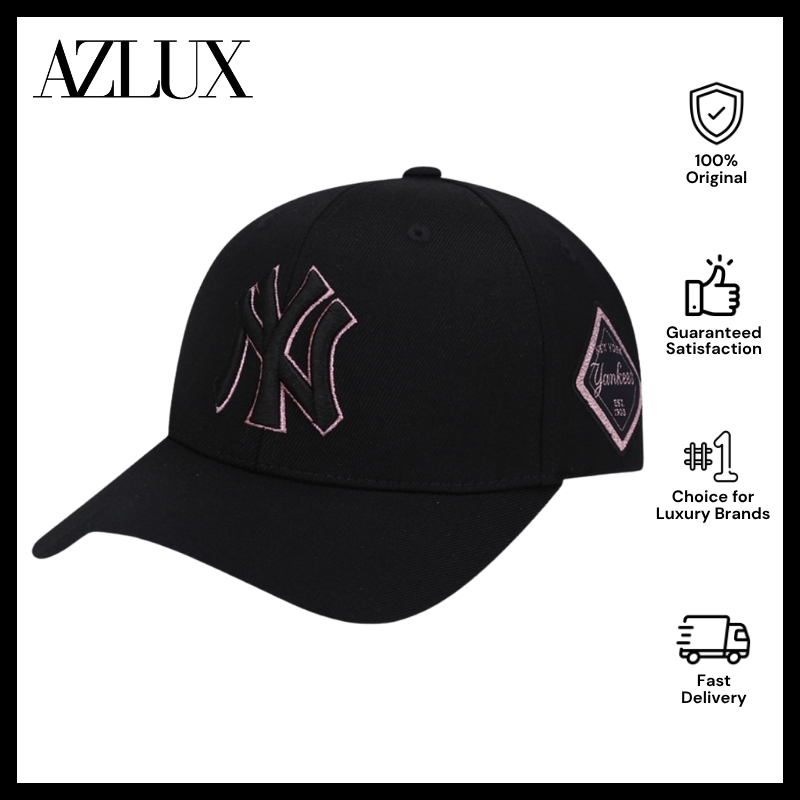 MLB Korea Diamond logo Patch Ball Cap - NY Yankees Black Pink