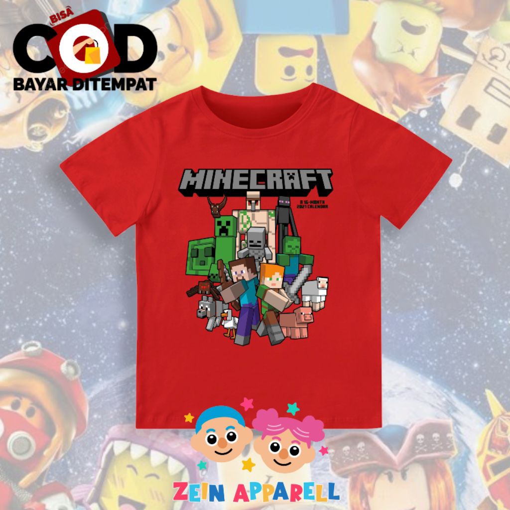 Baju Anak Minecraft / Fashion Anak Minecraft / Kaos Anak Minecraft
