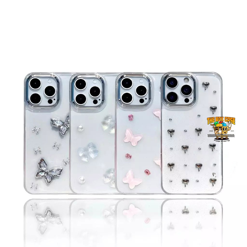 Case Iphone LUX 3D Silver 4 Motif Clear Glitter - Hardcase/Case Hp Compatible For Iphone XR 11 12 13