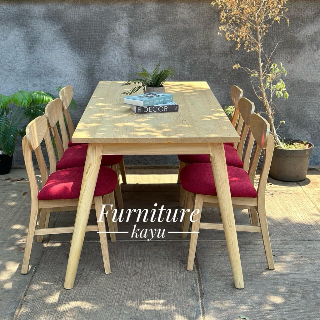 Set meja makan 6 kursi kayu jati, meja makan minimalis kayu jati, meja makan kayu jati