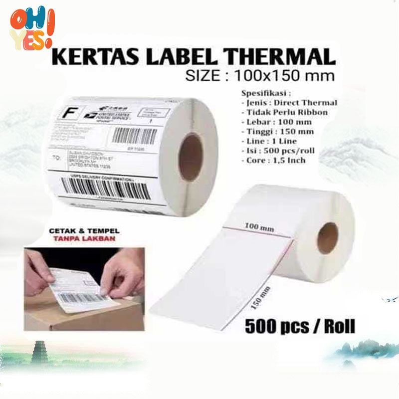 

OhYes Label Thermal 100x150mm A6 Isi 500 Lembar/Roll