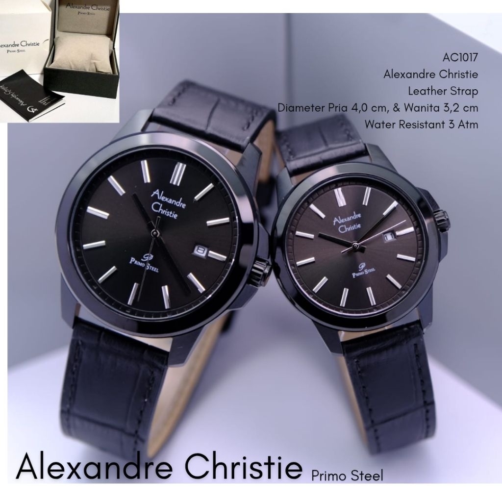 NEW Alexandre Christie ORIGINAL jam tangan couple full black AC1017 Alexander Cristie ori tali kulit