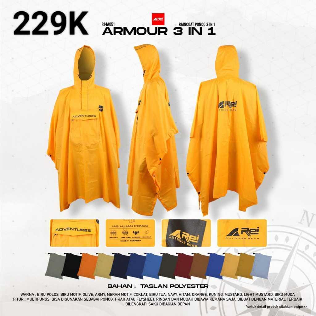 Jas Hujan Ponco AREI Armour 3in1 / Raincoat REI AR / Jas Hujan Hiking / Jas Hujan Outdoor / Mantel H