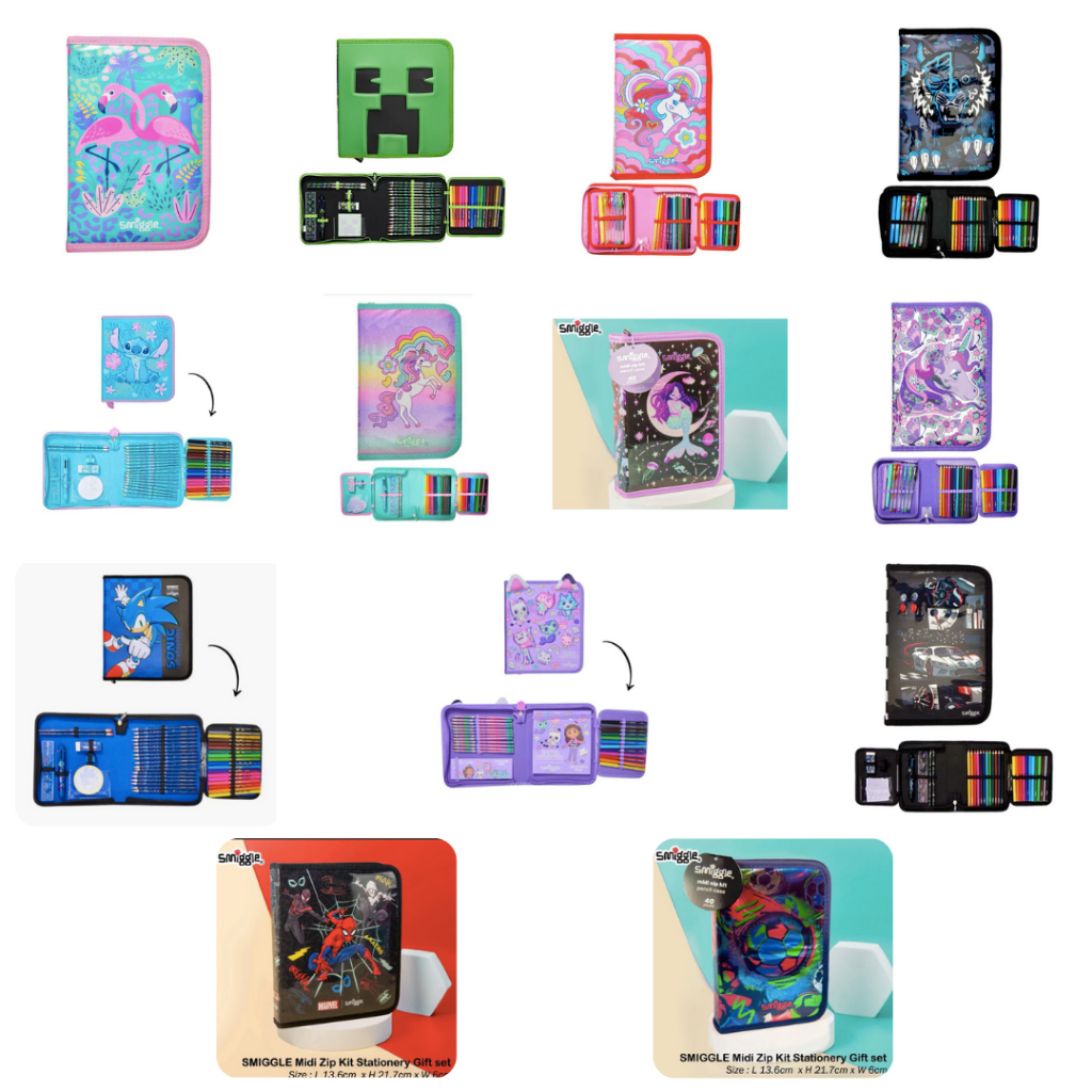 

KiddiKiddo SMIGGLE Midi Zip Kit Stationery Gift set/pensil warna set